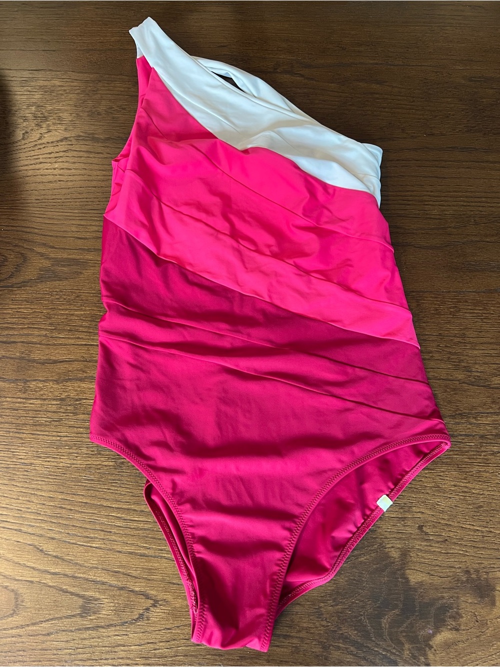 Summersalt One-Shoulder Colorblock Swimsuit in White, Pink & Red size 14 - Picture 2 of 5